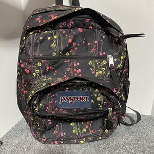 Jansport Floral Hearts School Backpack Black Multicolor Print Laptop Bag Bookbag